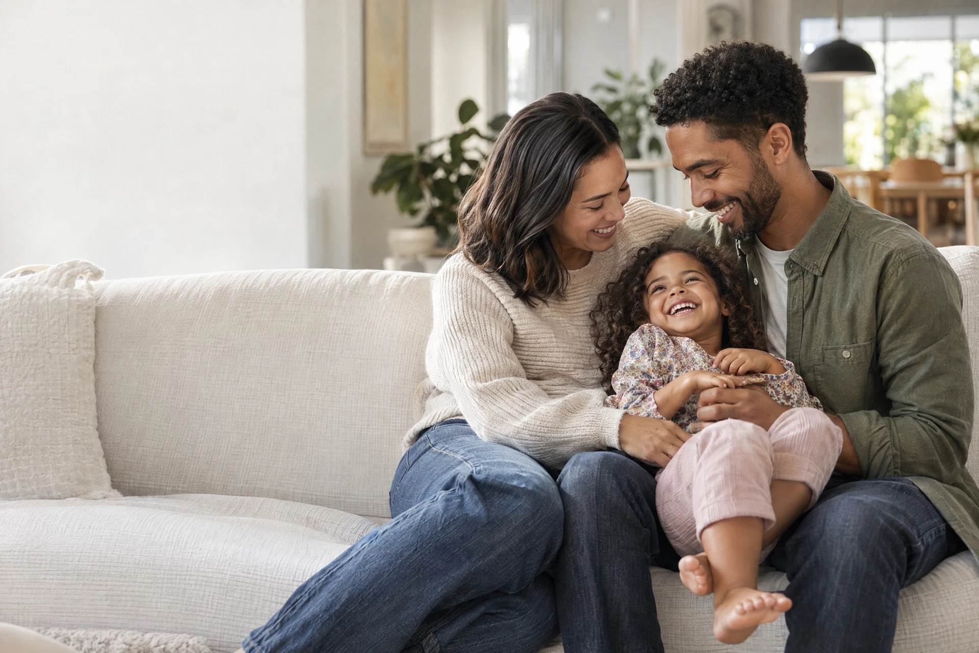 Illustrative homebuyers enjoying a bright family home