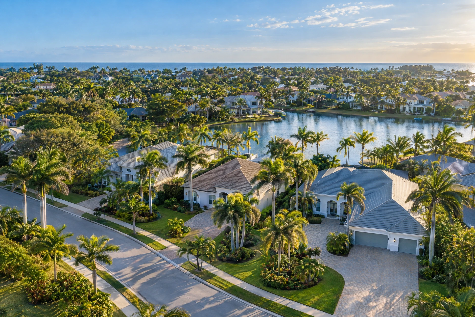 Aerial view of a tree-lined residential neighborhood